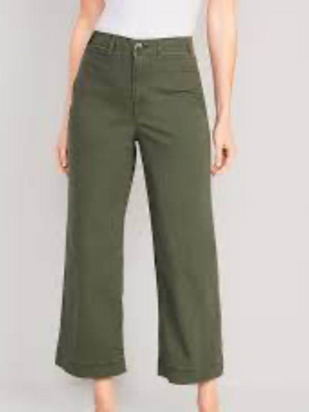 Old Navy High Rise Wide Leg Crop Chino Pants Olive Green 4 school office casual